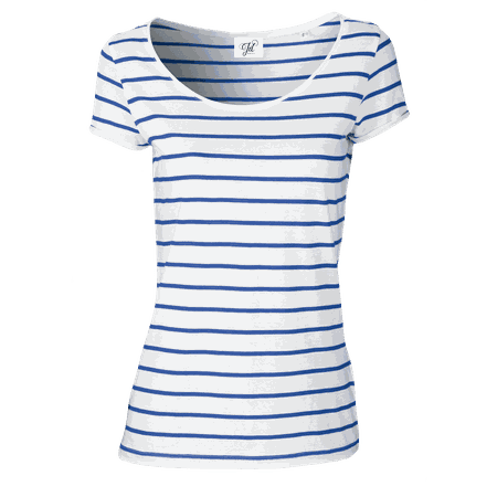 woman blue stripes tee shirt] - Google Search