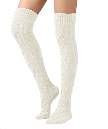 SherryDC Women's Cable Knit Thigh High Boot Socks Extra Long Winter Stockings Leg Warmers, 1 - White, One Size : Amazon.ca: Clothing, Shoes & Accessories