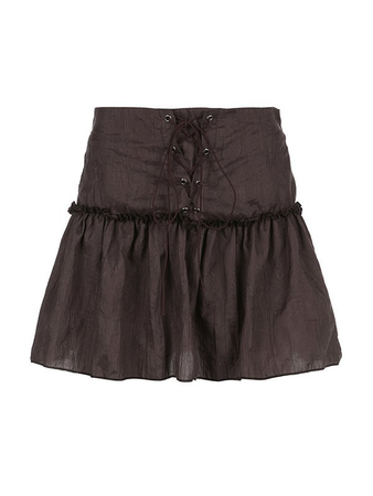 Tie Front Brown Mini Skirt