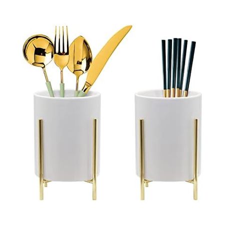 Amazon.com: White Ceramic Utensil Holder with Interior Copper Finish - Stylish, Sturdy and Large Spatula Holder for Rose Gold Kitchen Accessories & Copper Kitchen Accessories - Utensil Holder for Kitchen Counter : Home & Kitchen