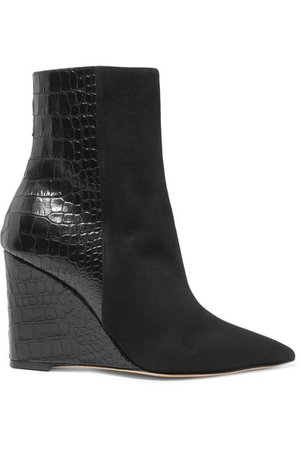 Giuseppe Zanotti | Kristen suede and croc-effect leather wedge ankle boots | NET-A-PORTER.COM