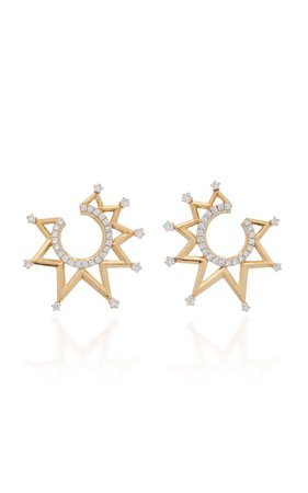 18k Yellow Gold Crescent Starburst Earrings By Sorellina | Moda Operandi