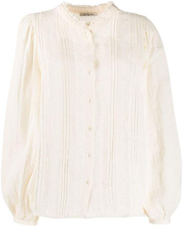 embroidered collarless blouse