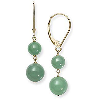 Amazon.com: 14k Yellow Gold Natural Green Jade Drop Dangle Leverback Earrings: Jewelry