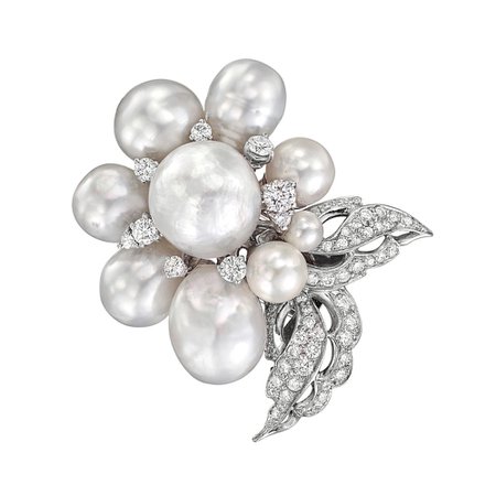 South Sea Pearl & Diamond Flower Brooch