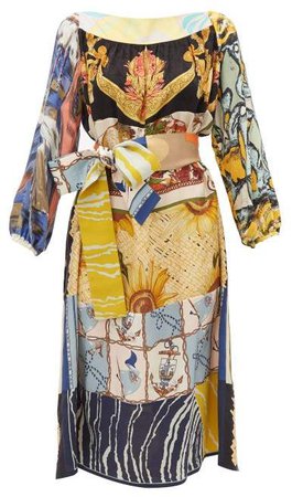 Rianna + Nina - Abstract Print Vintage Silk Midi Dress - Womens - Multi