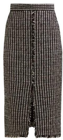 Fringed Tweed Pencil Skirt - Womens - Black White