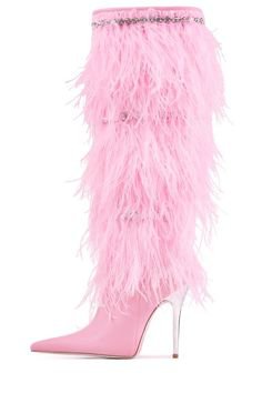 Fuzzy pink thigh boots