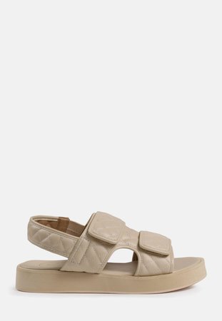 Cream Quilted Grandad Sandals | Missguided
