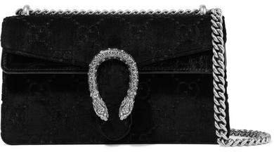 Dionysus Small Embossed Velvet And Textured-leather Shoulder Bag - Black