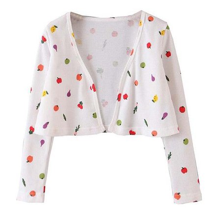 Online Shop 2020 Spring Retro White Colored Fruit Print Cardigan Korea Long sleeve Knitted Sweater Wood ears Tie Bow V neck Mini Dress 1 Set | Aliexpress Mobile
