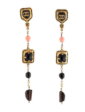 Chanel Smoky Quartz, Resin & Faux Pearl Long Drop Earrings - Earrings - CHA306920 | The RealReal