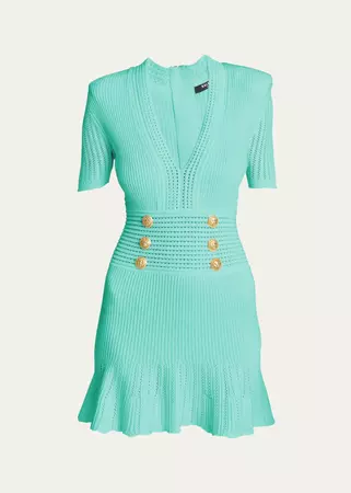 Balmain Knit Mini Dress with Button Details - Bergdorf Goodman