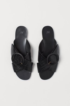 Slides - Black/leather - | H&M US