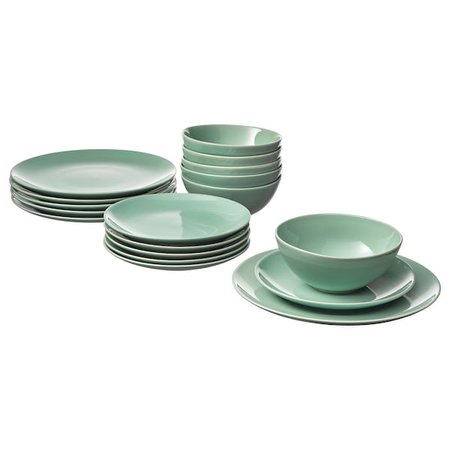 FÄRGRIK 18-piece dinnerware set, light green - IKEA