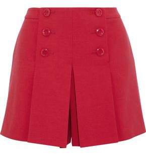 Button-detailed Pleated Cady Shorts