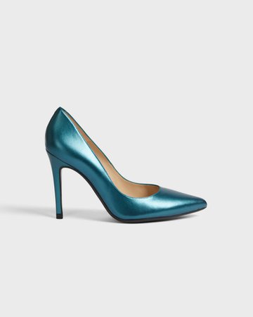 Metallic Leather 100mm Court Shoe - Teal | Shoes | Ted Baker