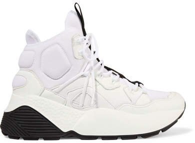 Faux Leather And Neoprene Sneakers - White