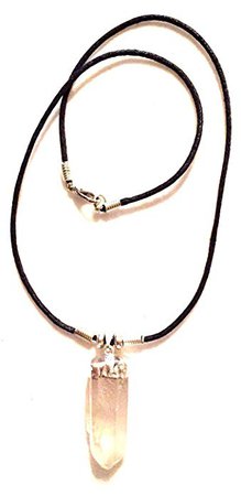 Genuine Rough Cut Clear Quartz Crystal Necklace - Silver Dipped Top with Black Cord - Unisex