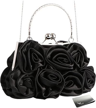 Missy K 7 Roses Clutch Purse, Satin, with Clasp Closure - Black, with kilofly Money Clip: Handbags: Amazon.com