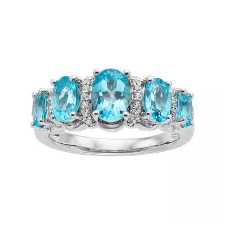 Sterling Silver Swiss Blue Topaz & Cubic Zirconia 5-Stone Ring