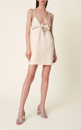 Pearl And Crystal Embellished Crepe Mini Dress By Miu Miu | Moda Operandi