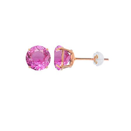 Amazon.com: Rose Gold Plated Sterling Silver 6mm Round Created Pink Sapphire Birthstone Prong Set Stud Earrings For Women and Girls: Clothing