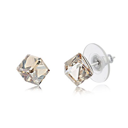 Lesa Michele New York - Lesa Michele Women's Faceted Crystal 6MM Cubed Stud Earrings in Stainless Steel Made With Swarovski Crystals (Color: Golden Shadow) - Walmart.com - Walmart.com