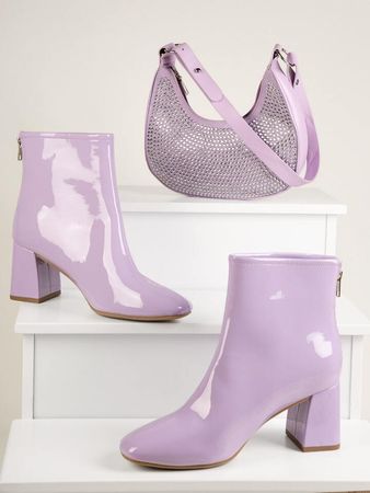 Chunky Heel Back Zipper Above Ankle Booties | SHEIN