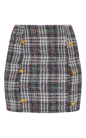 Black Tweed Button Detail Mini Skirt | PrettyLittleThing USA