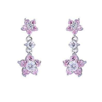 Pink Diamond Flower Drop Earrings