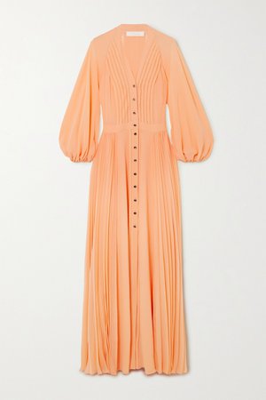 Peach Pleated silk-georgette maxi dress | Chloé | NET-A-PORTER