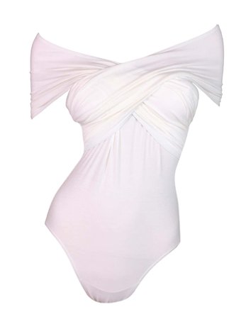 Vintage C. 1986 John Galliano White Convertible Hooded Off Shoulder Bodysuit Top For Sale at 1stDibs