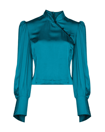 De La Vali - Pachino band-collar blouse teal blue turquoise
