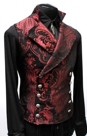 red jacquard double breasted vest