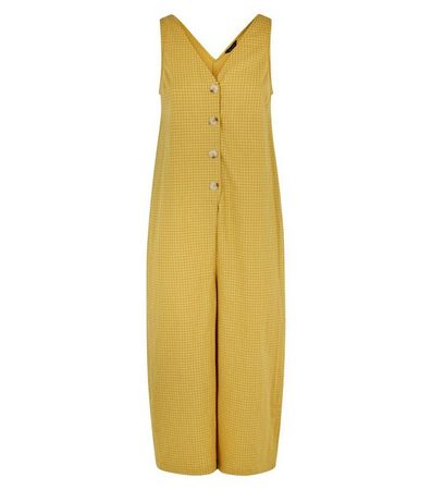 Mustard Grid Check Button Front Jumpsuit | New Look