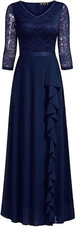 Amazon.com: Miusol Women's Retro V Neck Floral Lace Bridesmaid Party Maxi Dress Navy Blue: Clothing