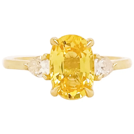 Yellow Engagement Ring Sapphire 2.33 Carat 18 Karat Three-Stone Diamonds