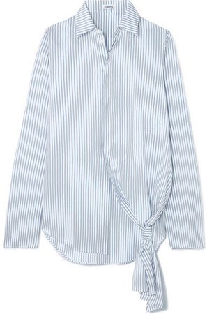 Asymmetric Striped Silk Shirt - Blue