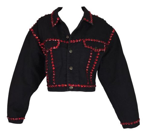 1992 Dolce & Gabbana Black Denim STAR Red Crystals Baggy Jacket | My Haute Wardrobe
