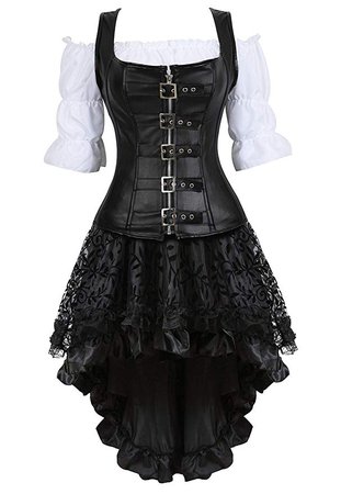 Amazon.com: Grebrafan Pirate Corset Dress 3 Piece Halloween Costume Bustiers Skirt Blouse Set (US(4-6) S, Brown): Clothing