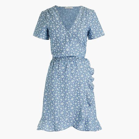 Printed chambray ruffle faux-wrap dress : FactoryWomen Even More Denim Styles | Factory