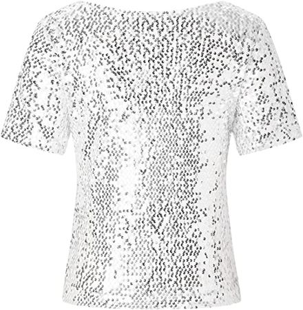 Plus Size Sequin Tops for Women Sparkly Blouses Dressy Casual Loose Fit Sexy Deep V Half Sleeve Evening Party Shirts at Amazon Women’s Clothing store