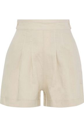 Alana button-embellished pleated linen shorts | IRIS & INK | Sale up to 70% off | THE OUTNET