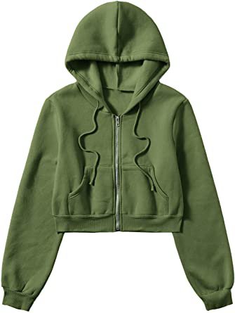 Amazon.com: Floerns Women's Casual Long Sleeve Zip Up Cropped Hoodie Jacket with Pockets Army Green M : Clothing, Shoes & Jewelry