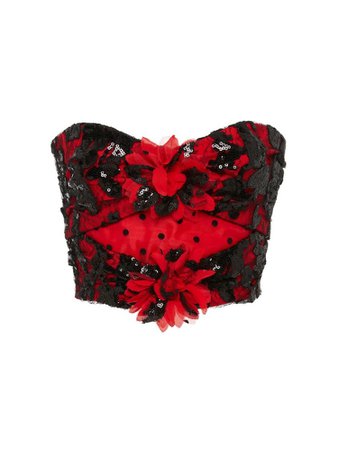 Red and black strapless crop top