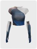 Kollyy Short Sleeve Blue Women Blouses Crew Neck Polyester Fashion Color-Block Casual Blouses – kollyy