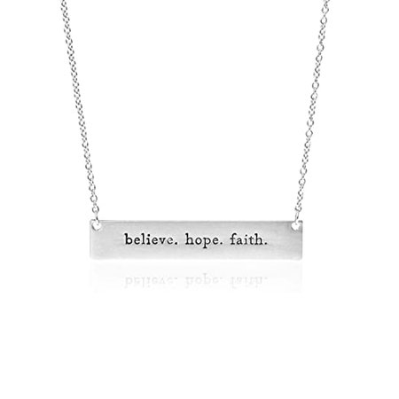 Amazon.com: Simple Message Horizontal Bar Pendant Necklace - Inspirational Christian Religious Engraved Plate Delicate Chain Amazing Grace, Believe, Hope, Faith, Blessed (Amazing Grace - Gold): Clothing