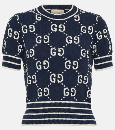GG Jacquard Cotton Blend Top in Blue - Gucci | Mytheresa