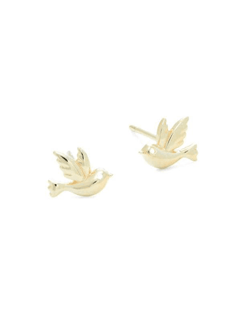 14K Yellow Gold Bird Stud Earrings